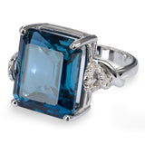 14k White Gold 14.20ct London Blue Topaz & Diamond Ring