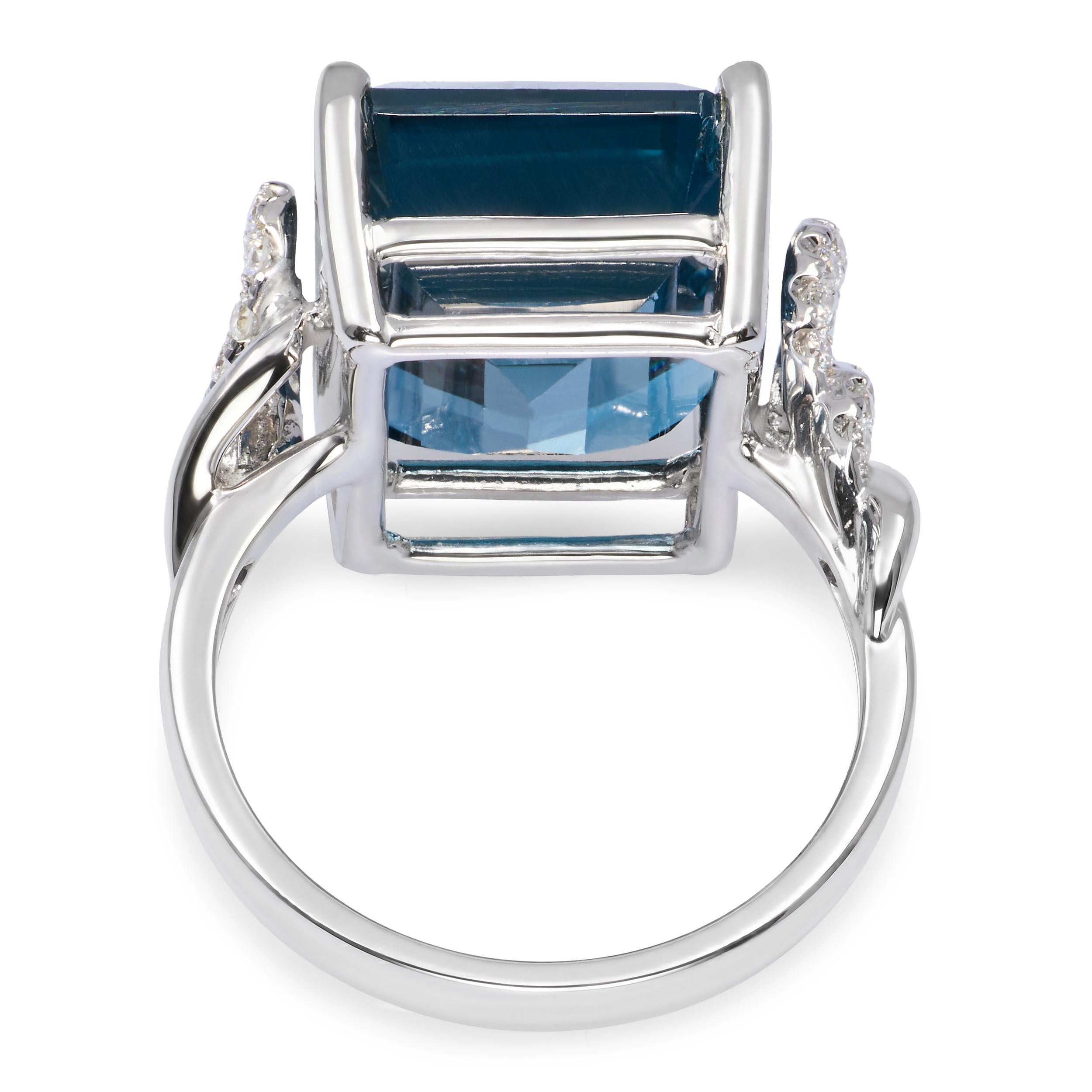 14k White Gold 14.20ct London Blue Topaz & Diamond Ring