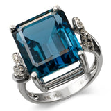14k White Gold 14.20ct London Blue Topaz & Diamond Ring