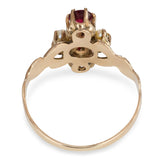 Antique 14k Pink Gold Red Paste and Seed Pearl Ring