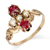 Antique 14k Pink Gold Red Paste and Seed Pearl Ring