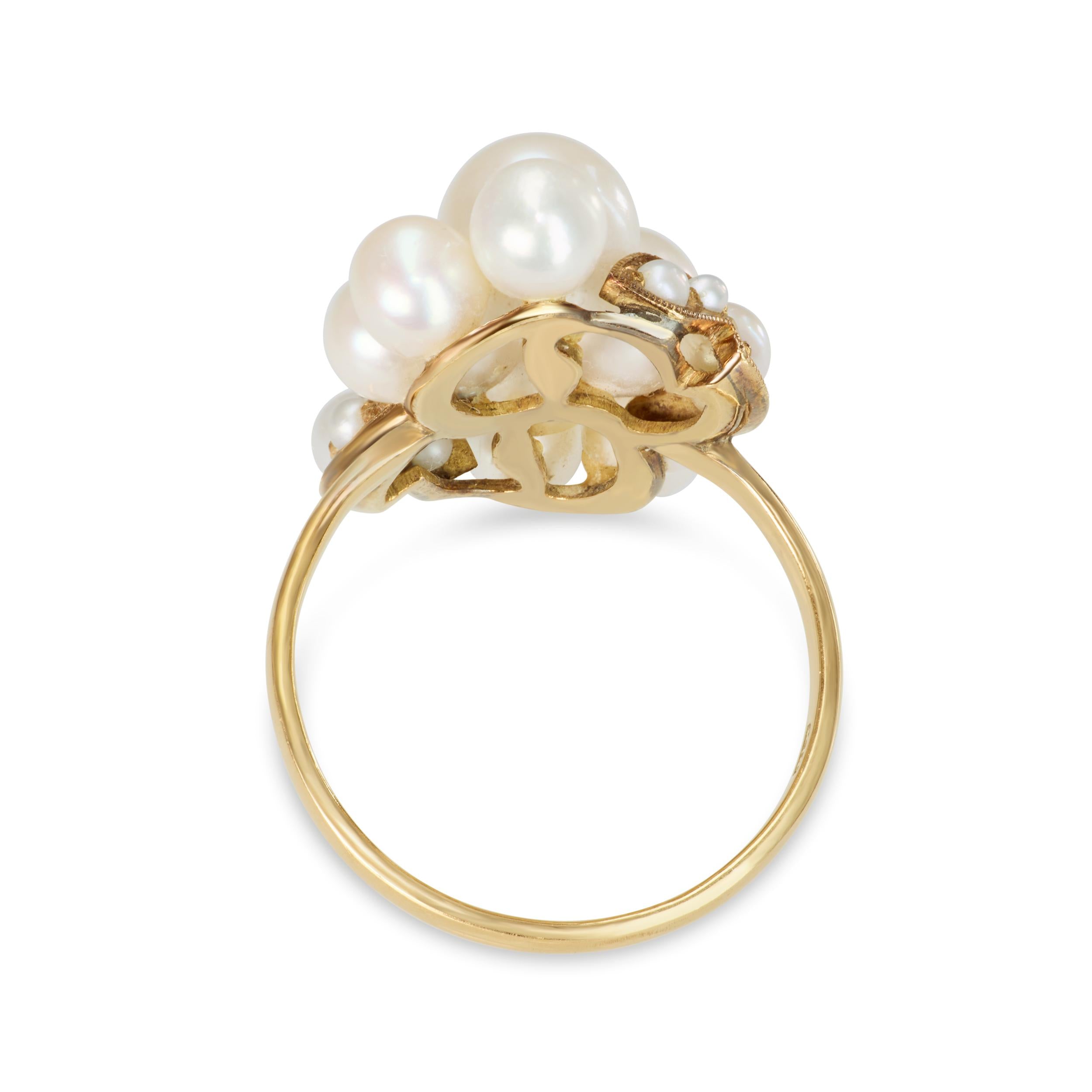 Vintage 14k Yellow Gold Pearl Cluster Ring