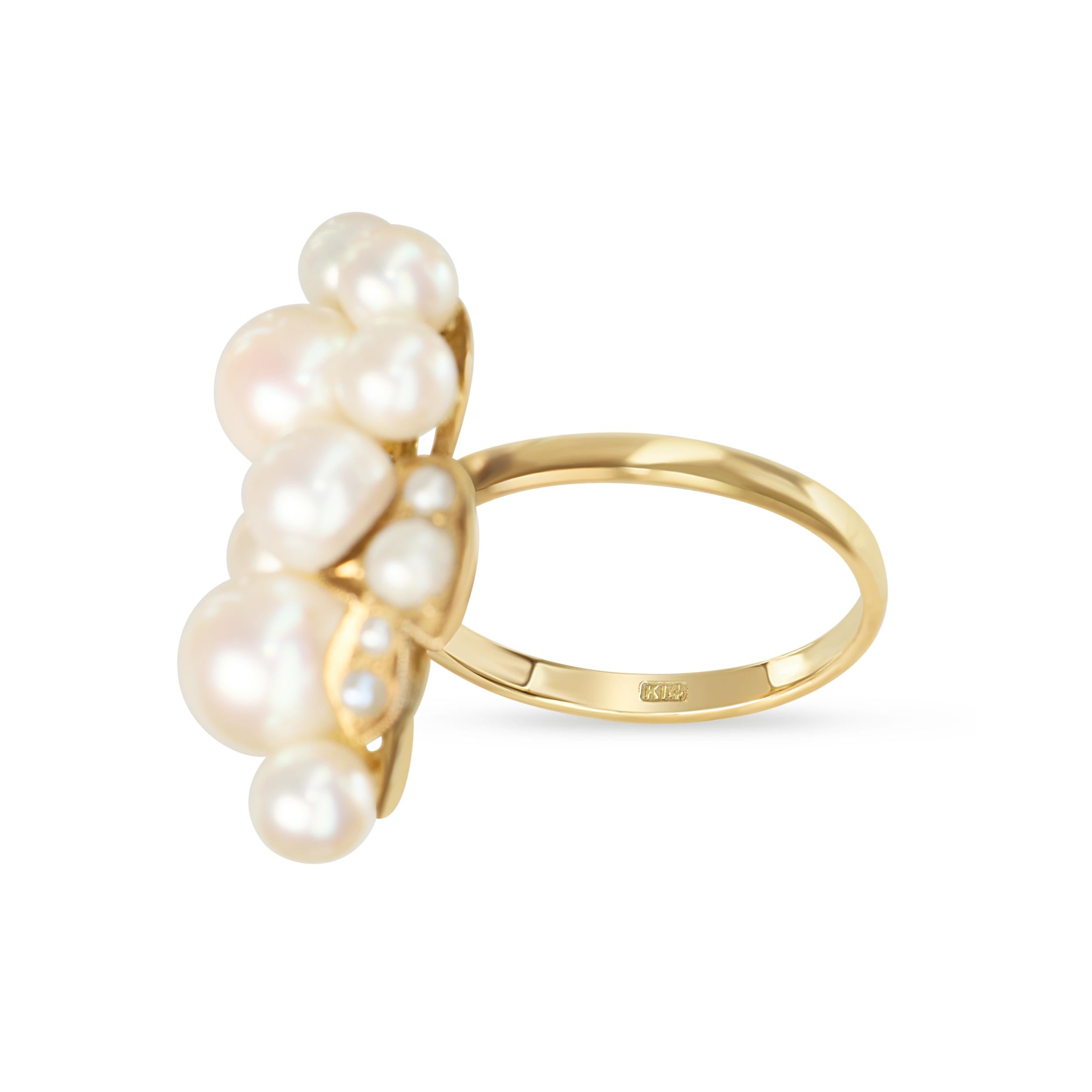 Vintage 14k Yellow Gold Pearl Cluster Ring