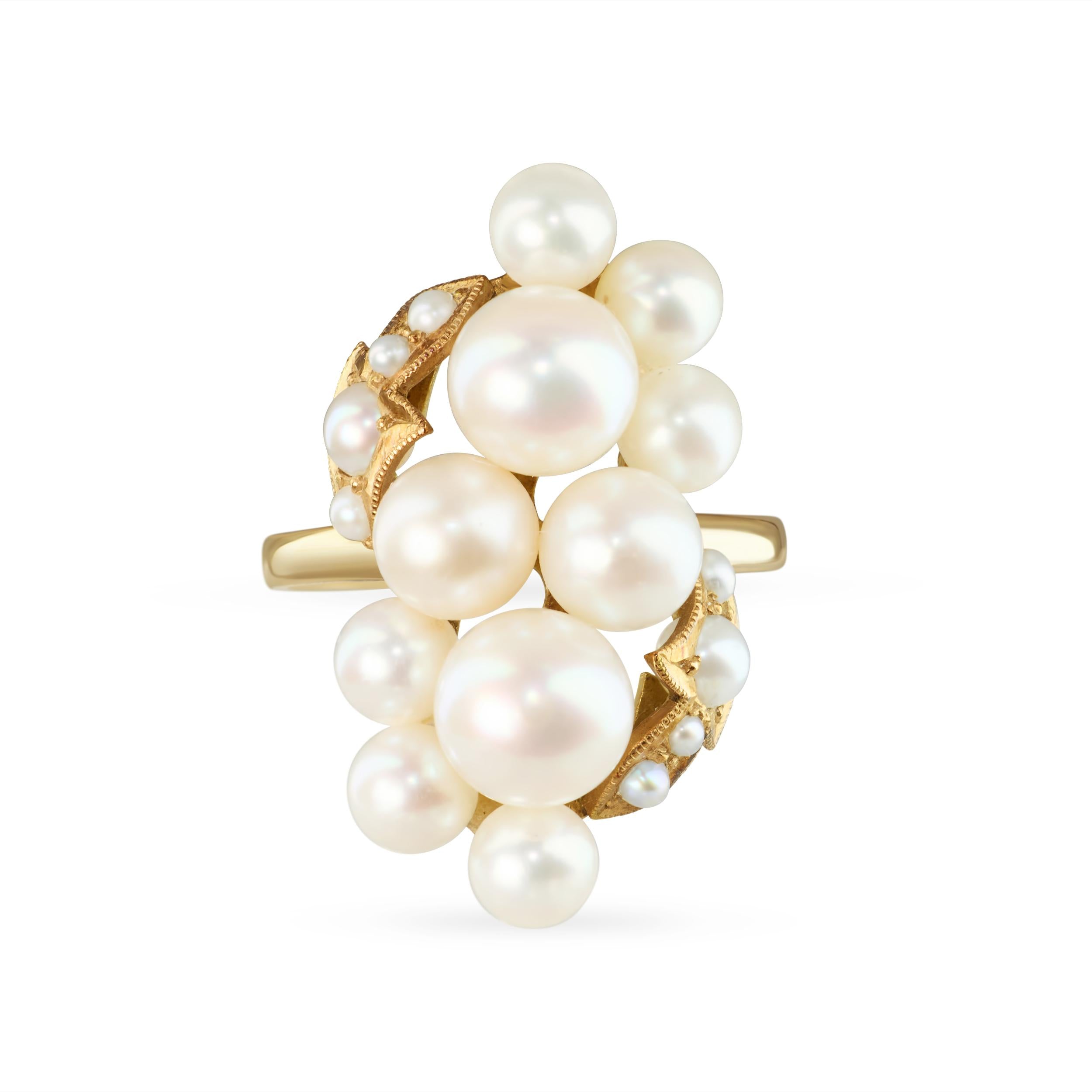 Vintage 14k Yellow Gold Pearl Cluster Ring