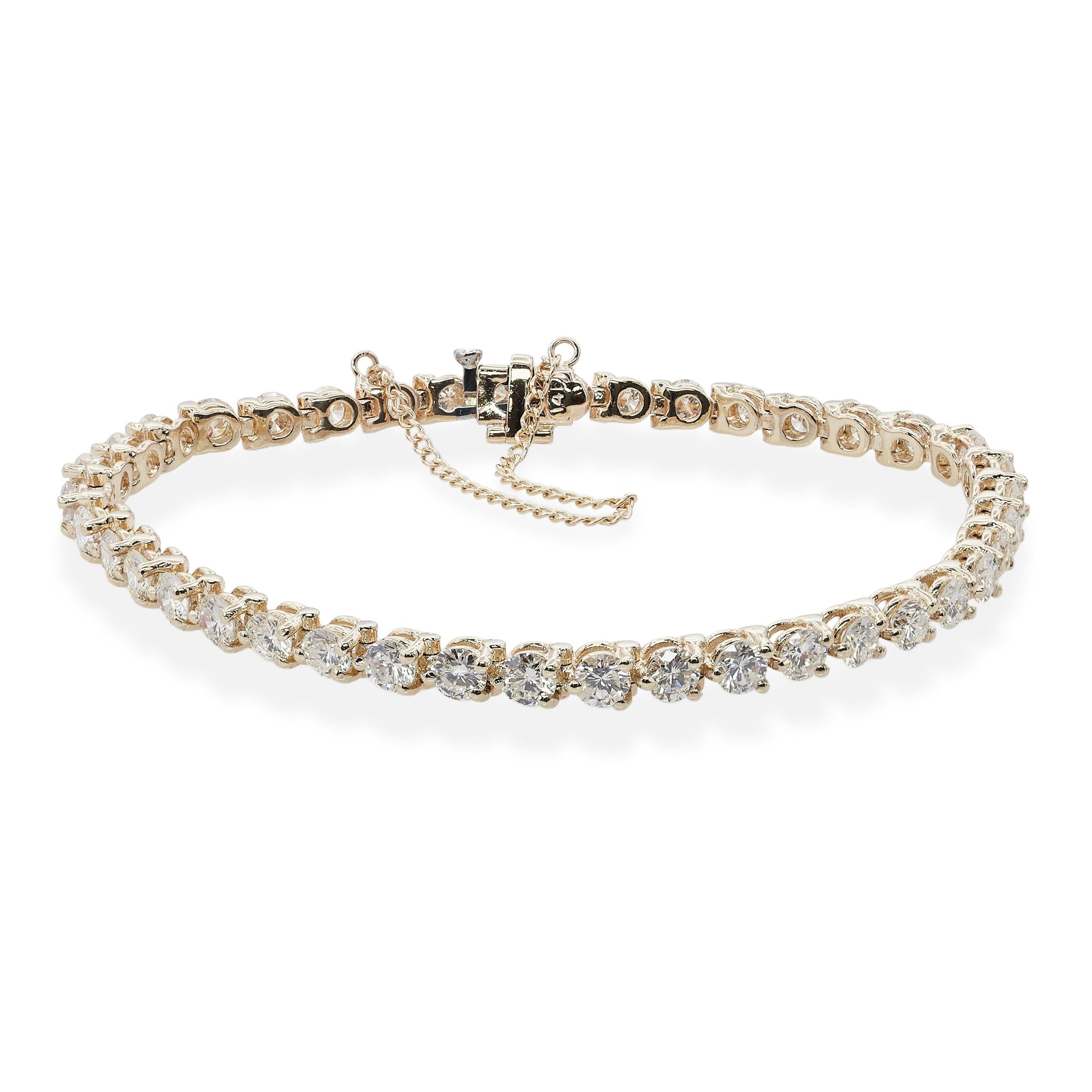 14k Yellow Gold 5.20tcw Diamond Three Prong Tennis Bracelet