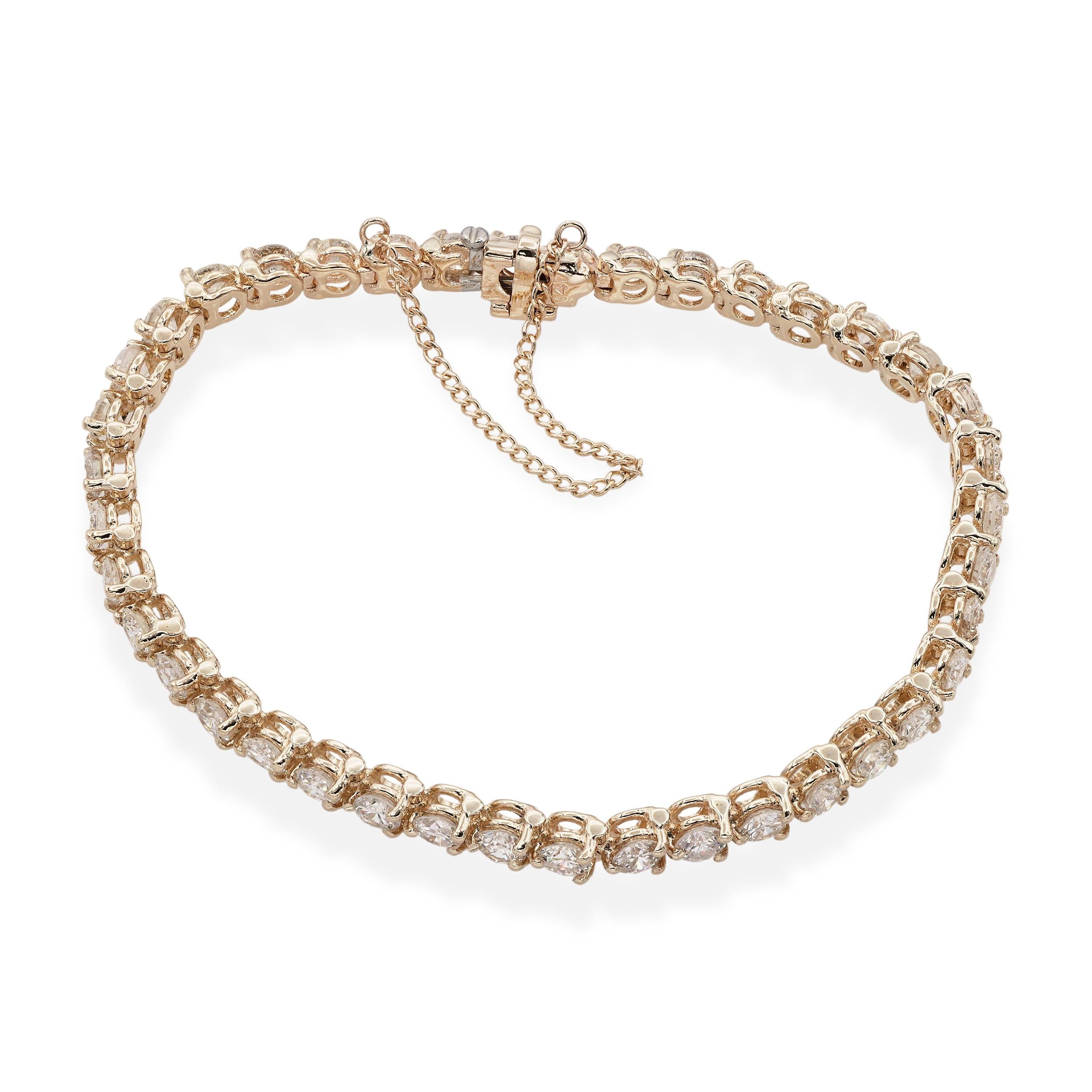 14k Yellow Gold 5.20tcw Diamond Three Prong Tennis Bracelet