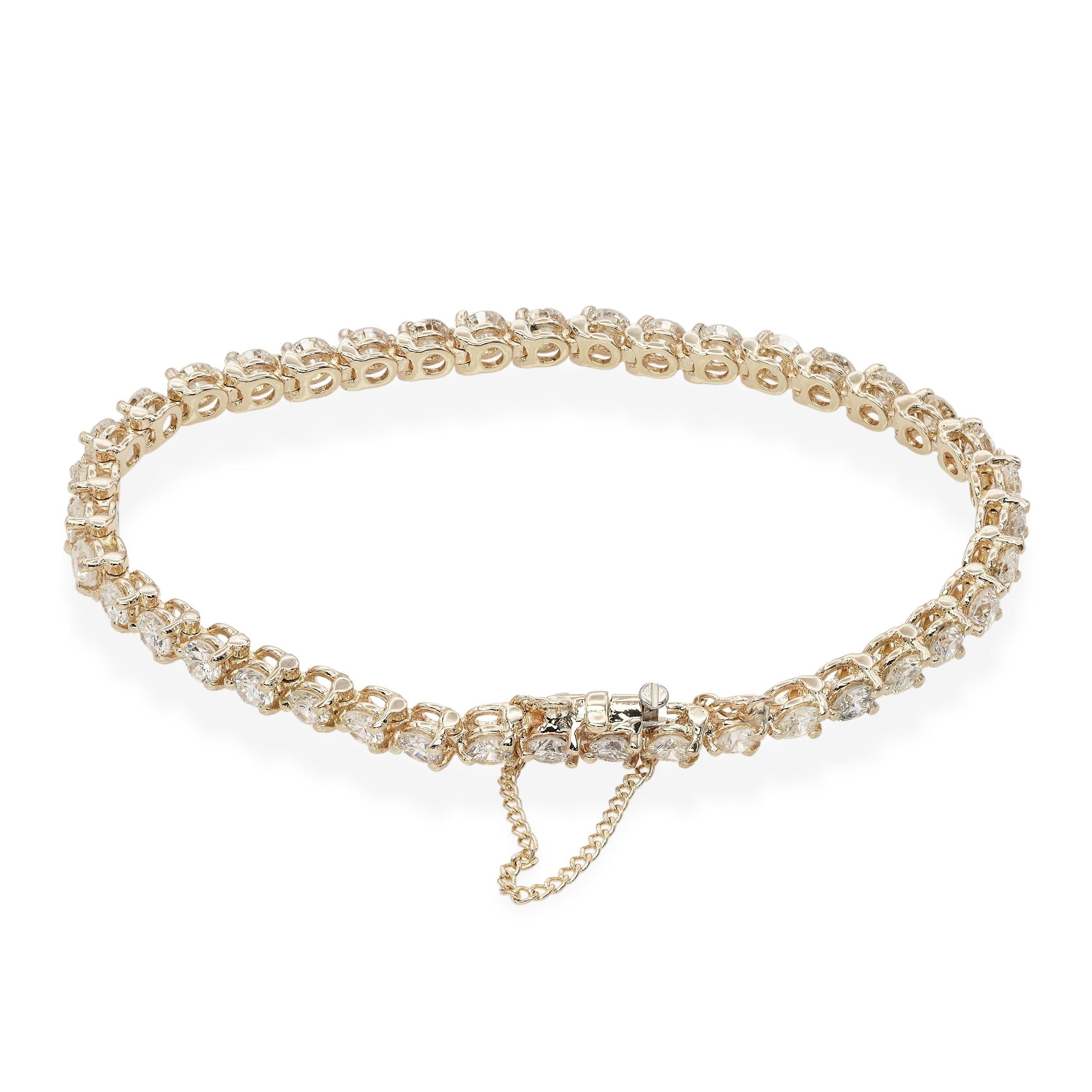 14k Yellow Gold 5.20tcw Diamond Three Prong Tennis Bracelet
