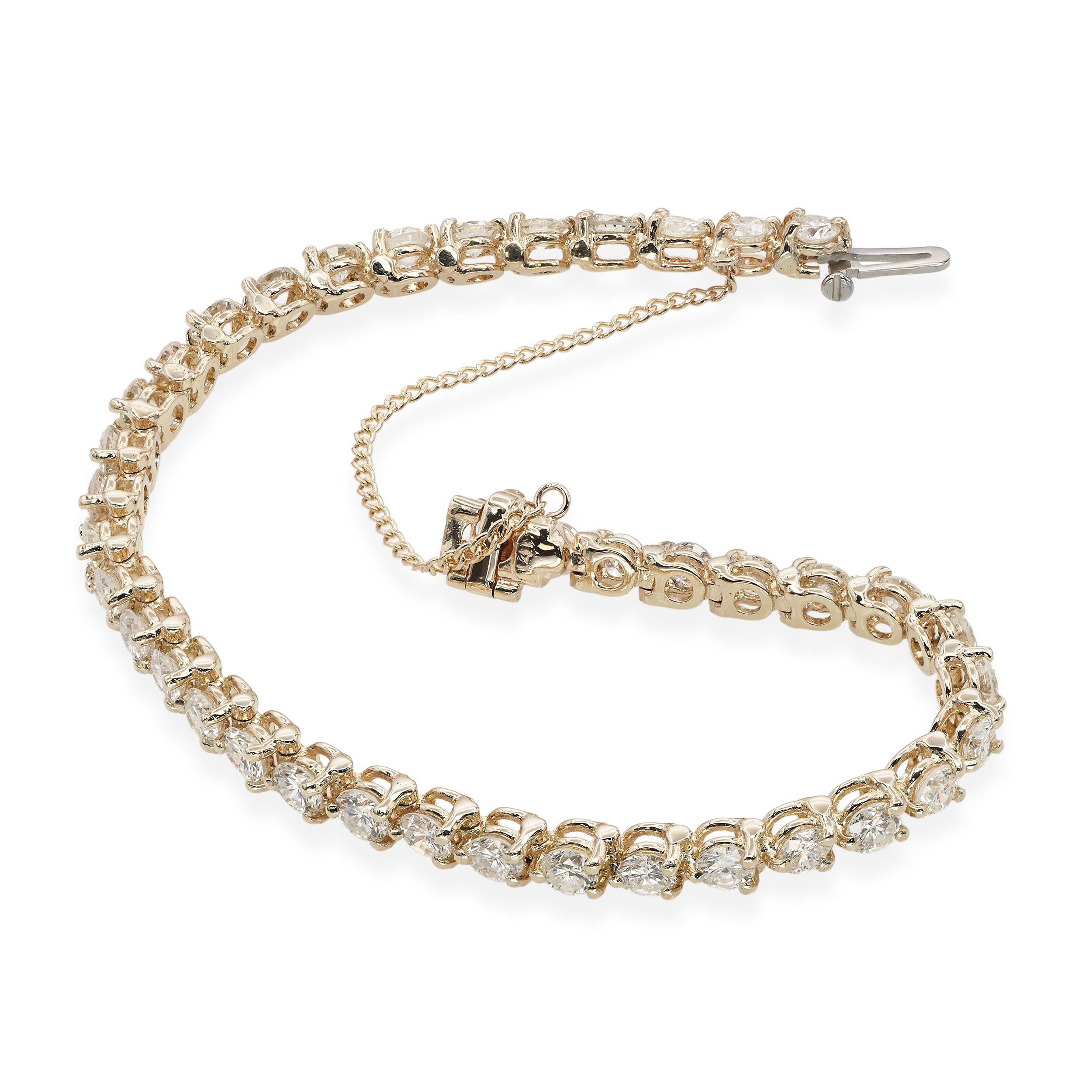 14k Yellow Gold 5.20tcw Diamond Three Prong Tennis Bracelet