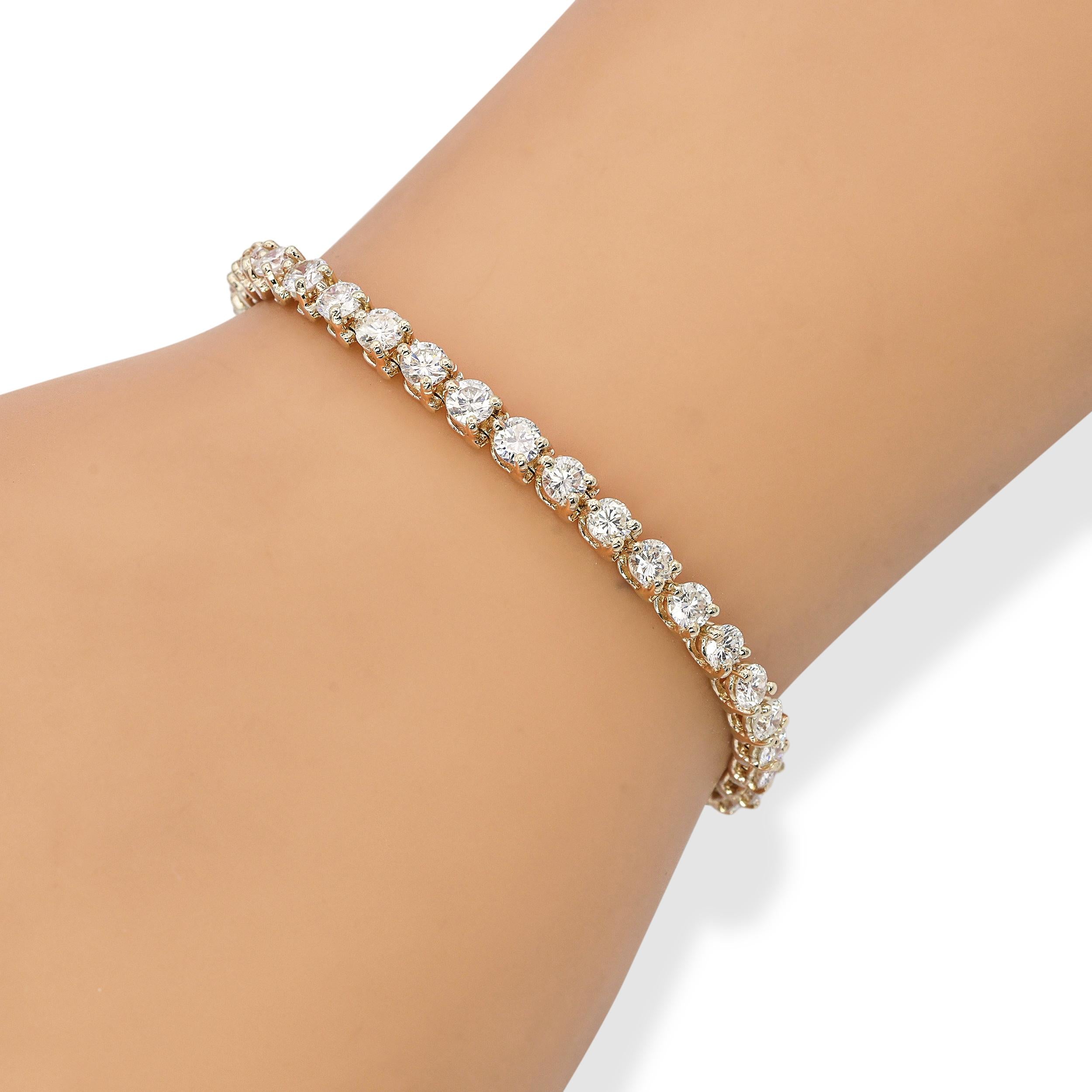 14k Yellow Gold 5.20tcw Diamond Three Prong Tennis Bracelet