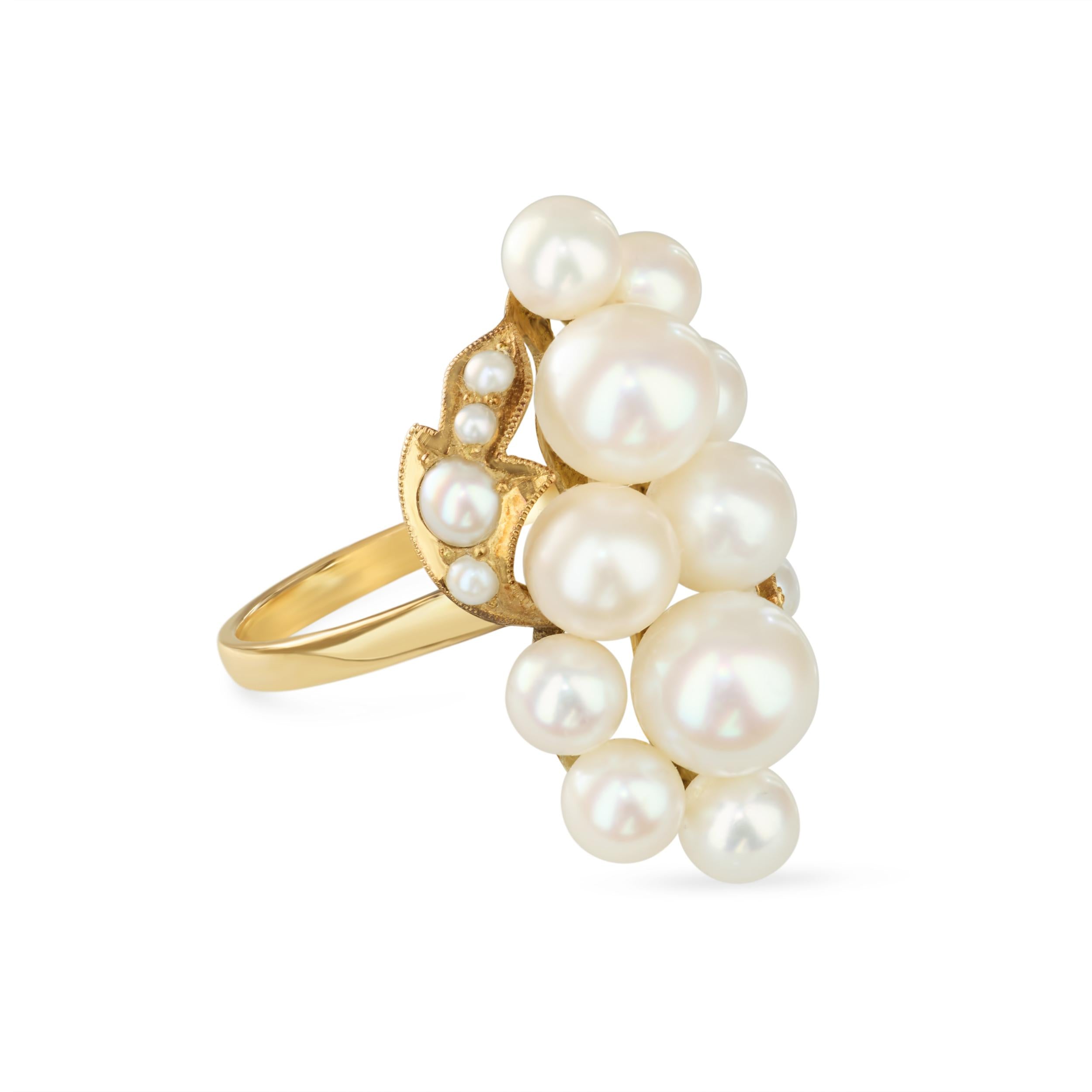 Vintage 14k Yellow Gold Pearl Cluster Ring