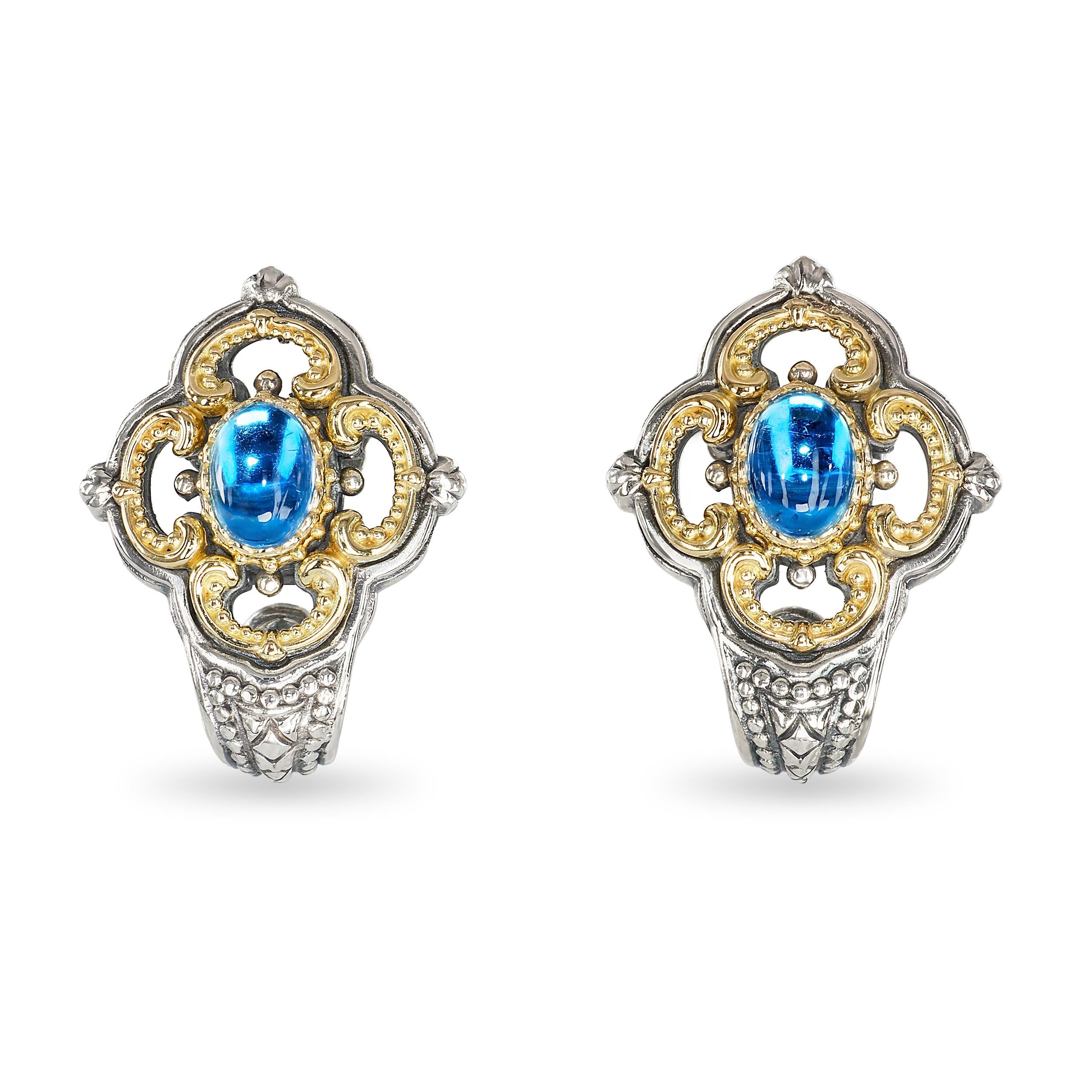 David Yurman Sterling Silver and 18k Yellow Gold Topaz Earrings