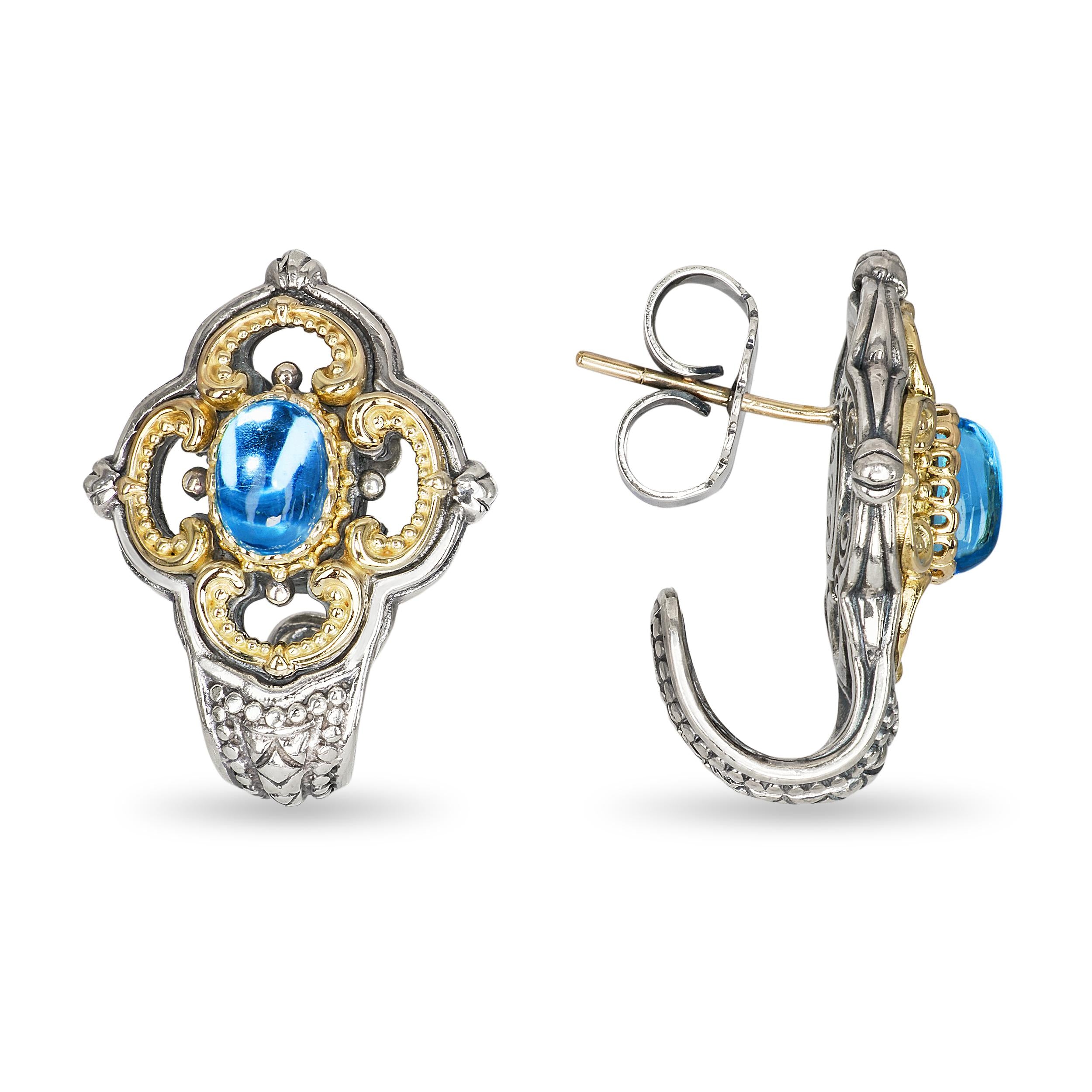 David Yurman Sterling Silver and 18k Yellow Gold Topaz Earrings