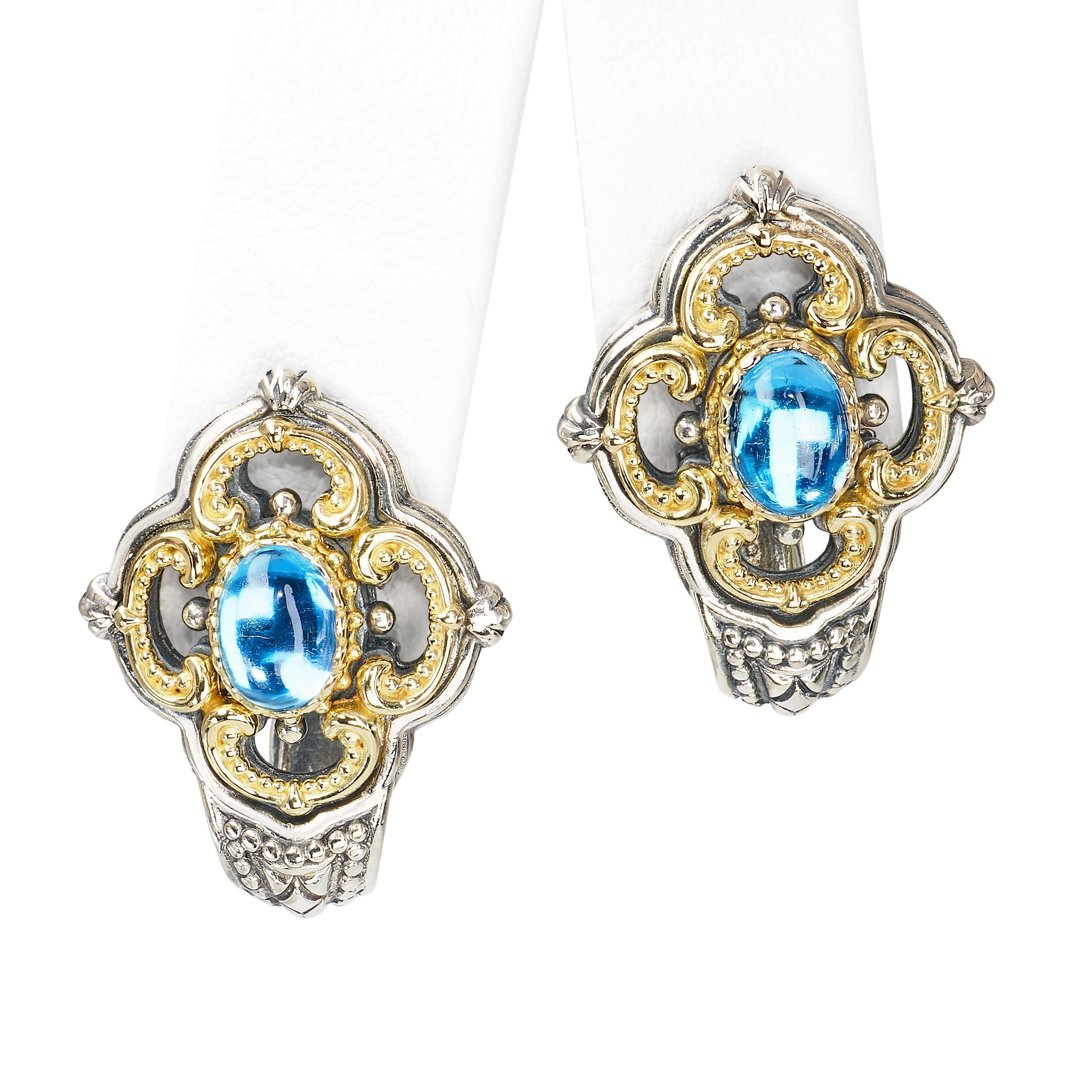 David Yurman Sterling Silver and 18k Yellow Gold Topaz Earrings