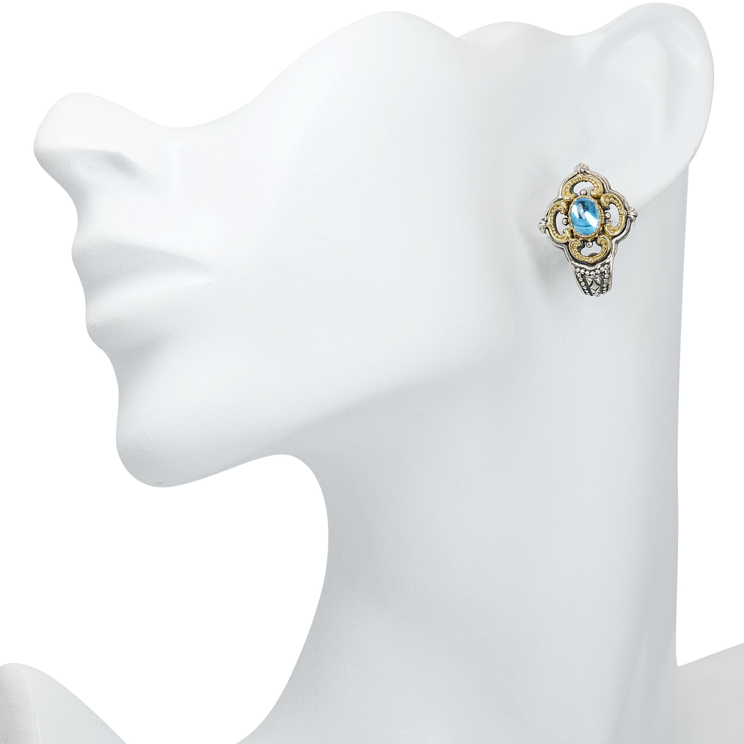 David Yurman Sterling Silver and 18k Yellow Gold Topaz Earrings