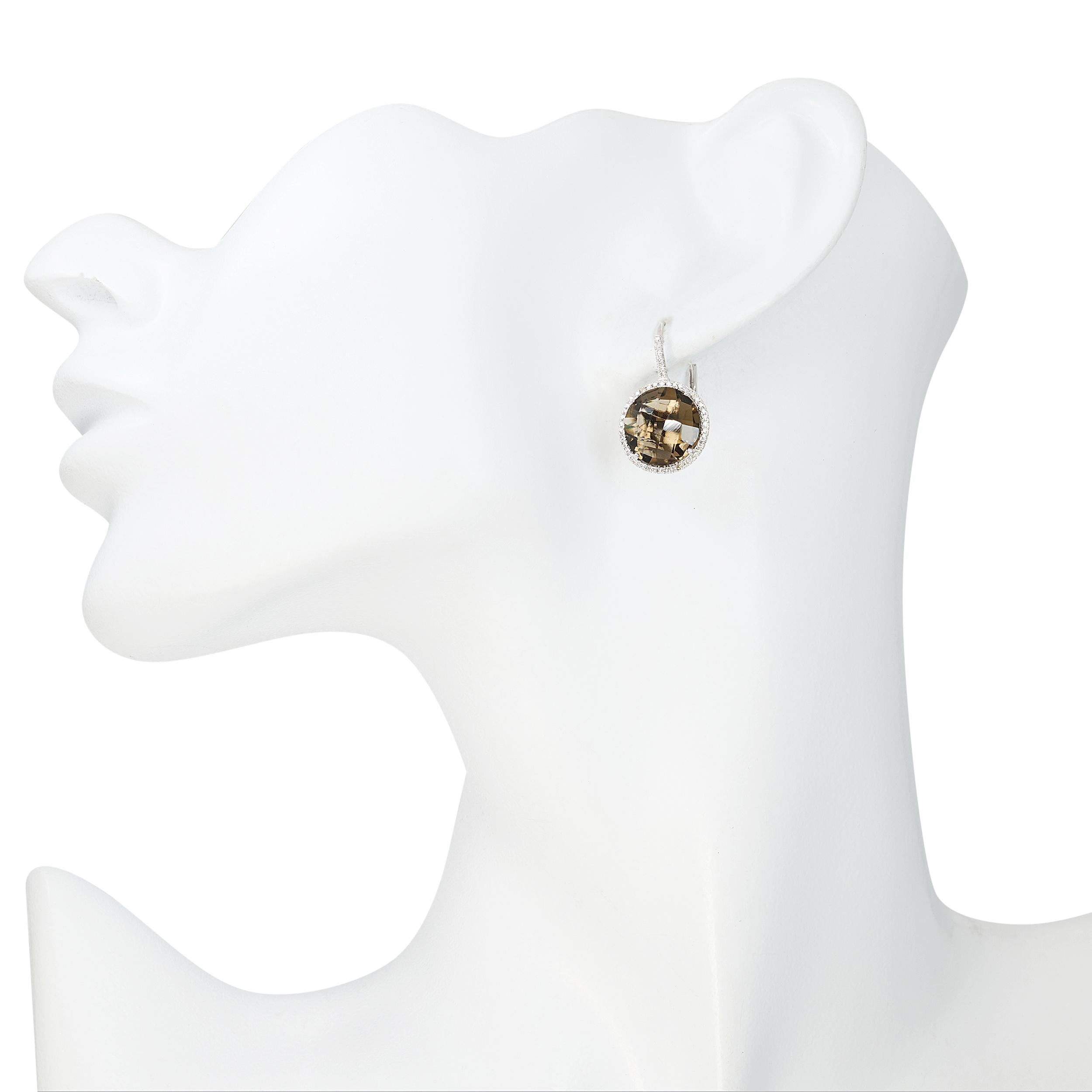 18k White Gold Smoky Quartz and Diamond Earrings