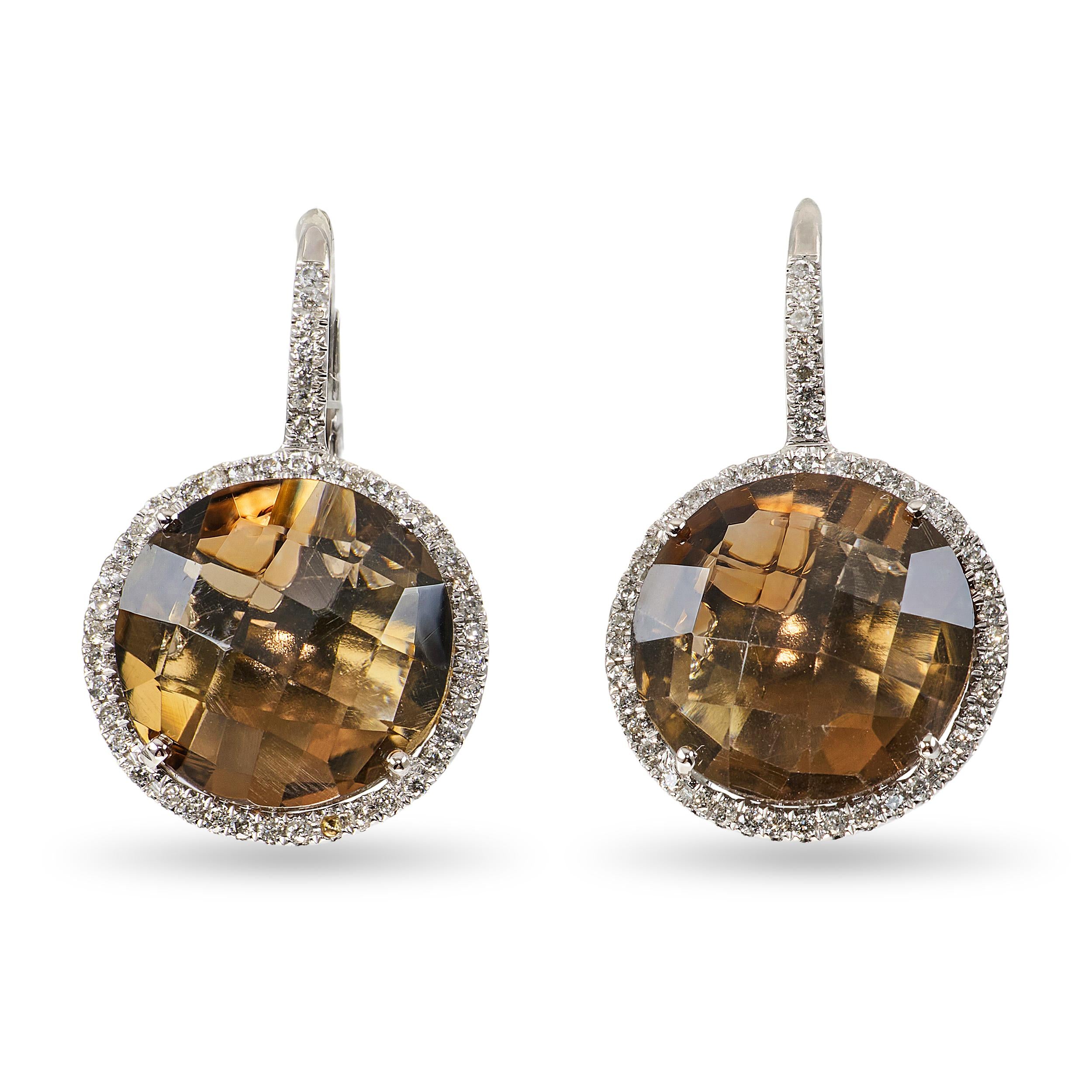 18k White Gold Smoky Quartz and Diamond Earrings