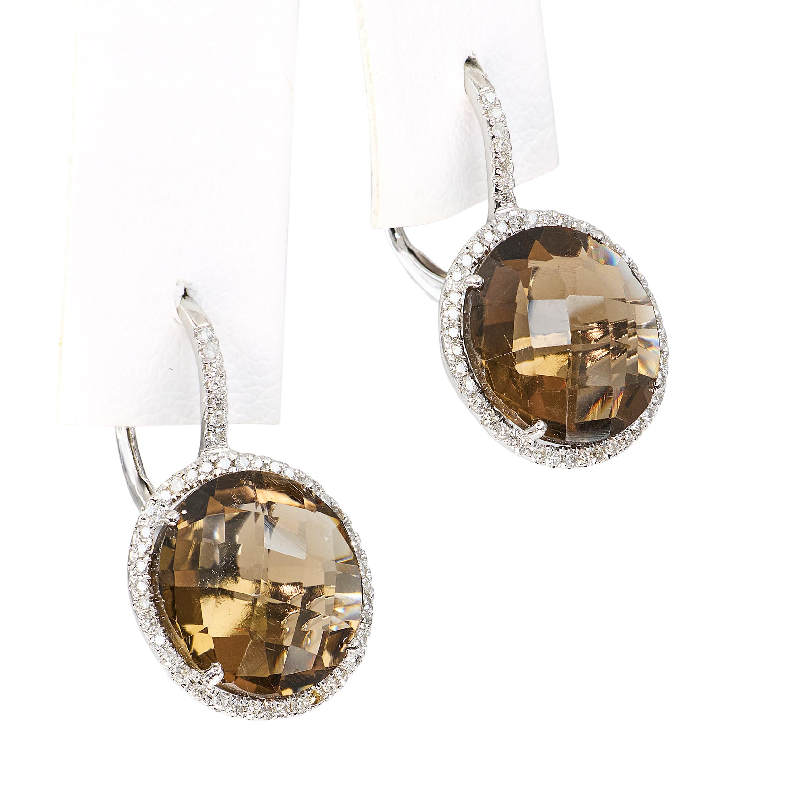 18k White Gold Smoky Quartz and Diamond Earrings