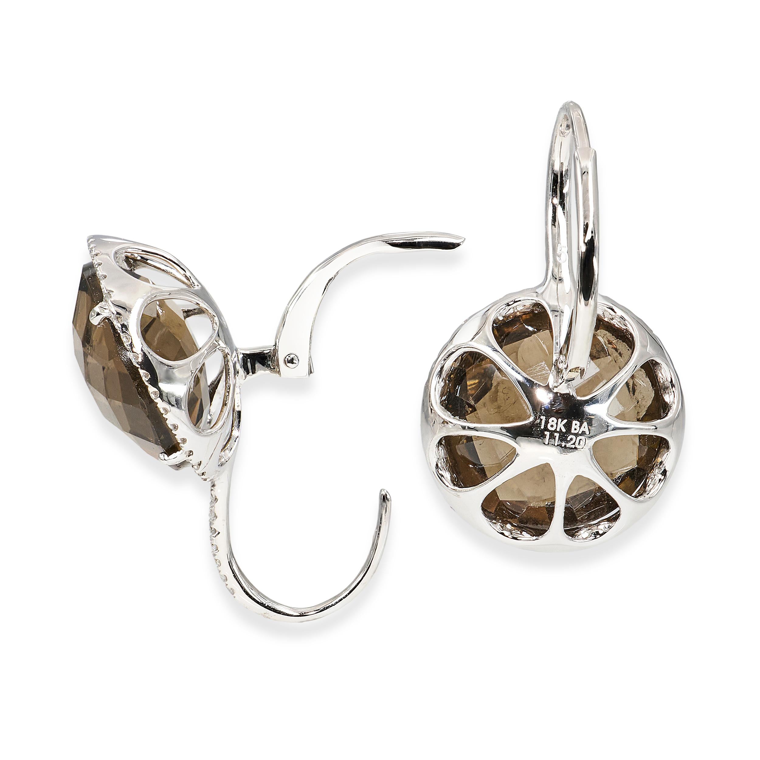 18k White Gold Smoky Quartz and Diamond Earrings