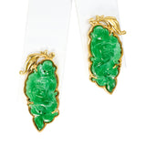 Vintage 18k Yellow Gold Imperial Jade Carved Floral Earrings