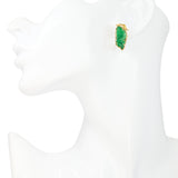 Vintage 18k Yellow Gold Imperial Jade Carved Floral Earrings