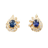 Vintage 18k Yellow Gold Sapphire And Diamond Earrings