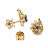 Vintage 18k Yellow Gold Sapphire And Diamond Earrings
