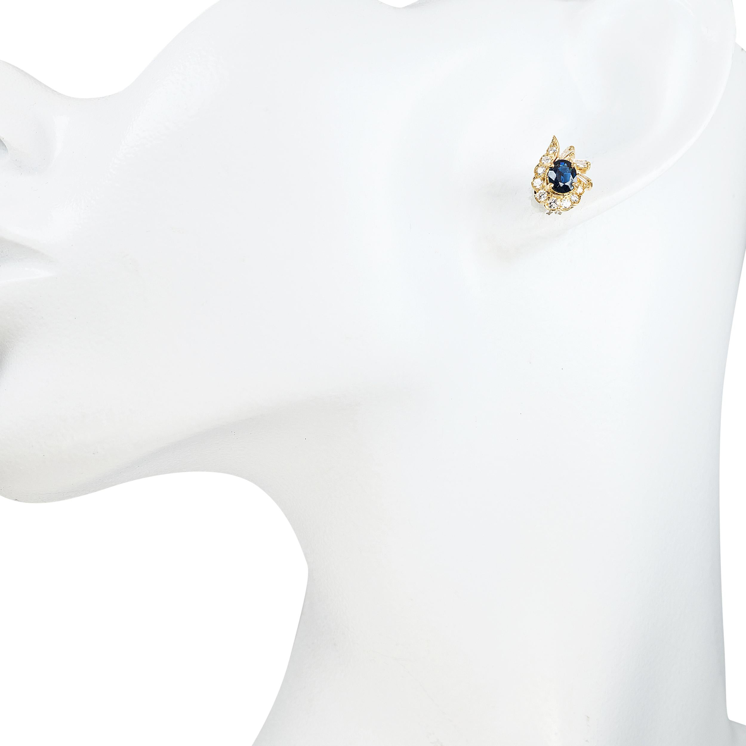 Vintage 18k Yellow Gold Sapphire And Diamond Earrings