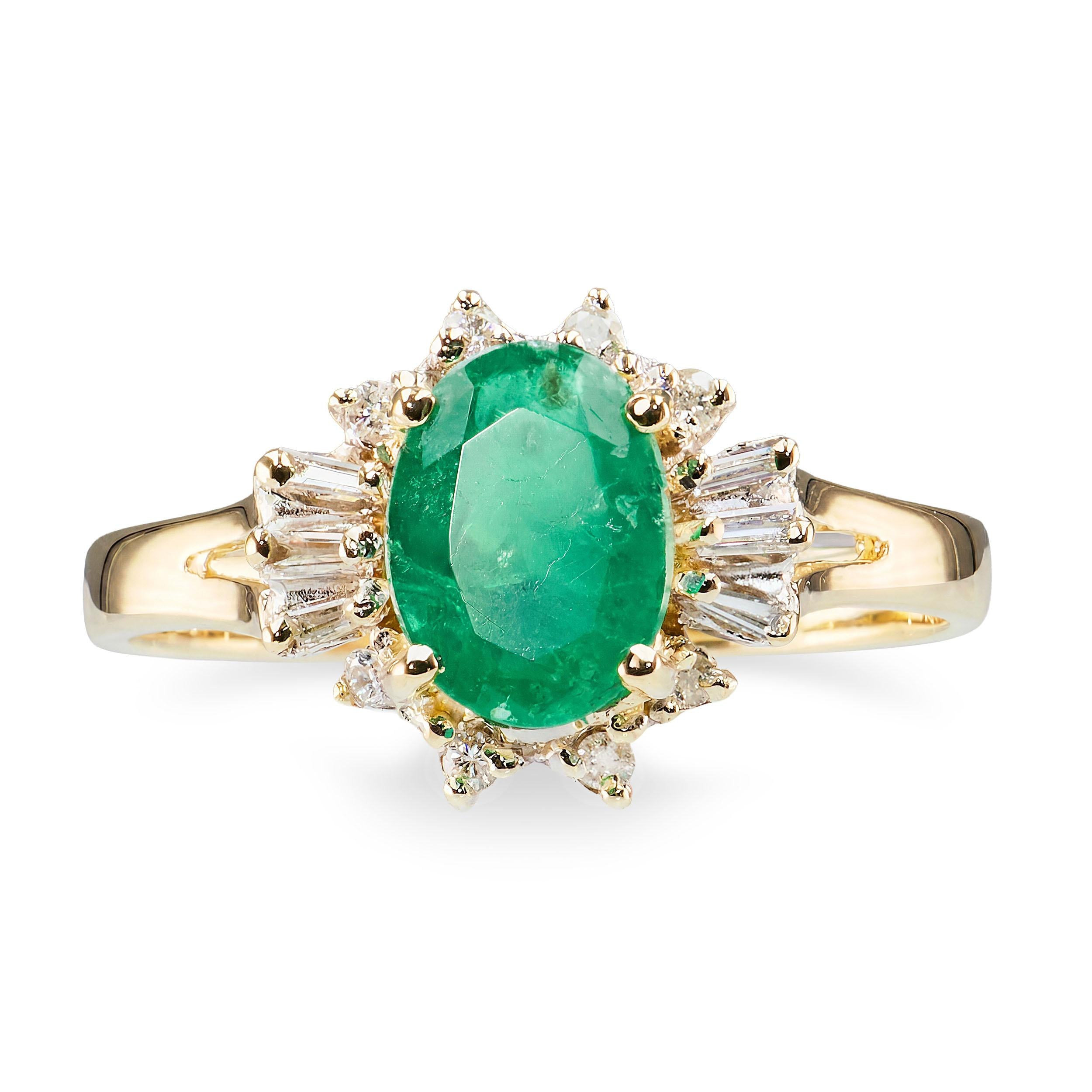 14k Yellow Gold 0.90tcw Emerald and Diamond Ring