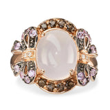 14k Rose Gold Pink Sapphire, Smoky Quartz, Diamond, and Rose Quartz Bow Ring