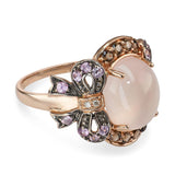 14k Rose Gold Pink Sapphire, Smoky Quartz, Diamond, and Rose Quartz Bow Ring