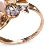 14k Rose Gold Pink Sapphire, Smoky Quartz, Diamond, and Rose Quartz Bow Ring