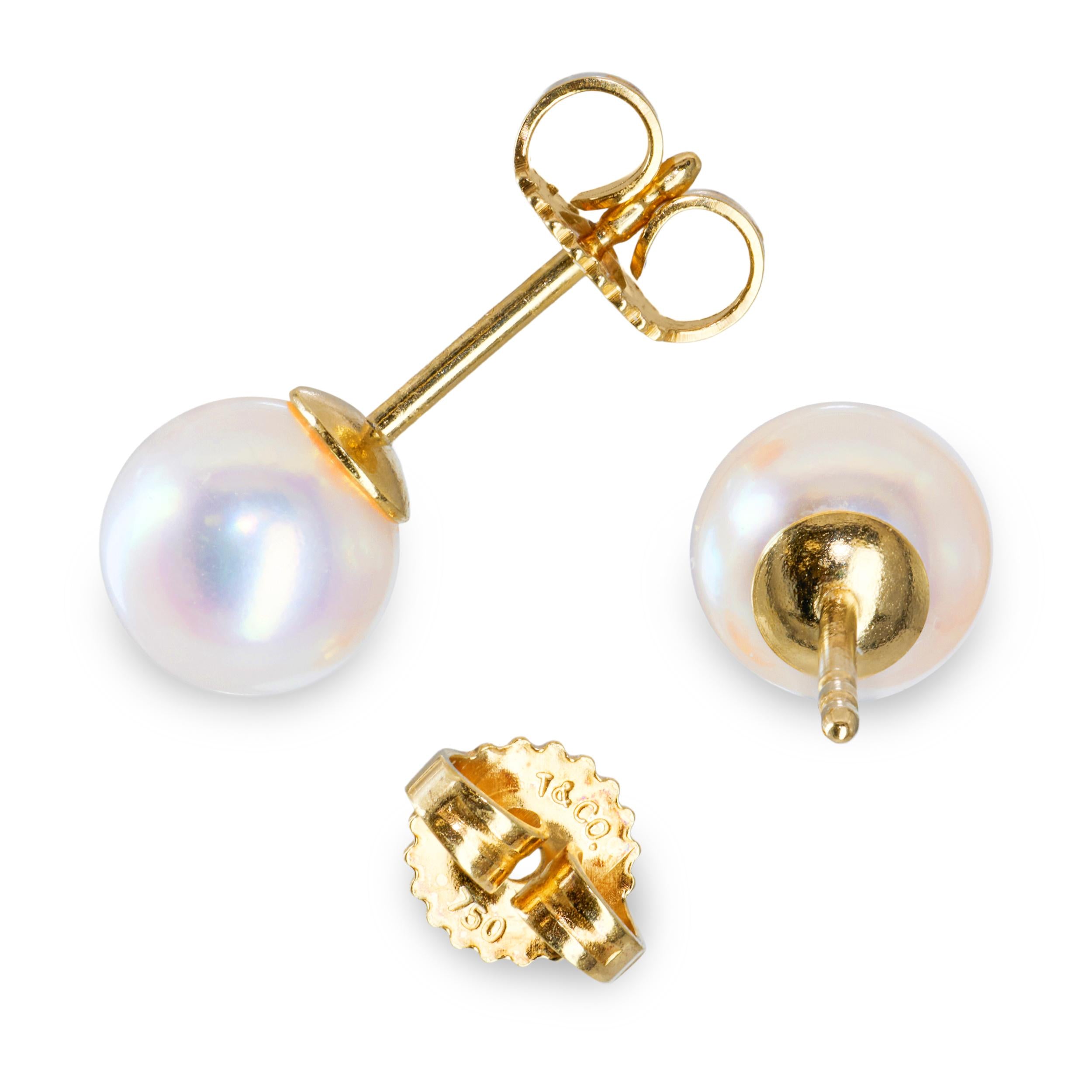 Tiffany & Co. 18k Yellow Gold Akoya Pearl Stud Earrings