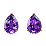 Vintage 14k Yellow Gold Pear Shaped 12.04ctw Amethyst Stud Earrings
