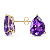 Vintage 14k Yellow Gold Pear Shaped 12.04ctw Amethyst Stud Earrings