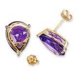 Vintage 14k Yellow Gold Pear Shaped 12.04ctw Amethyst Stud Earrings