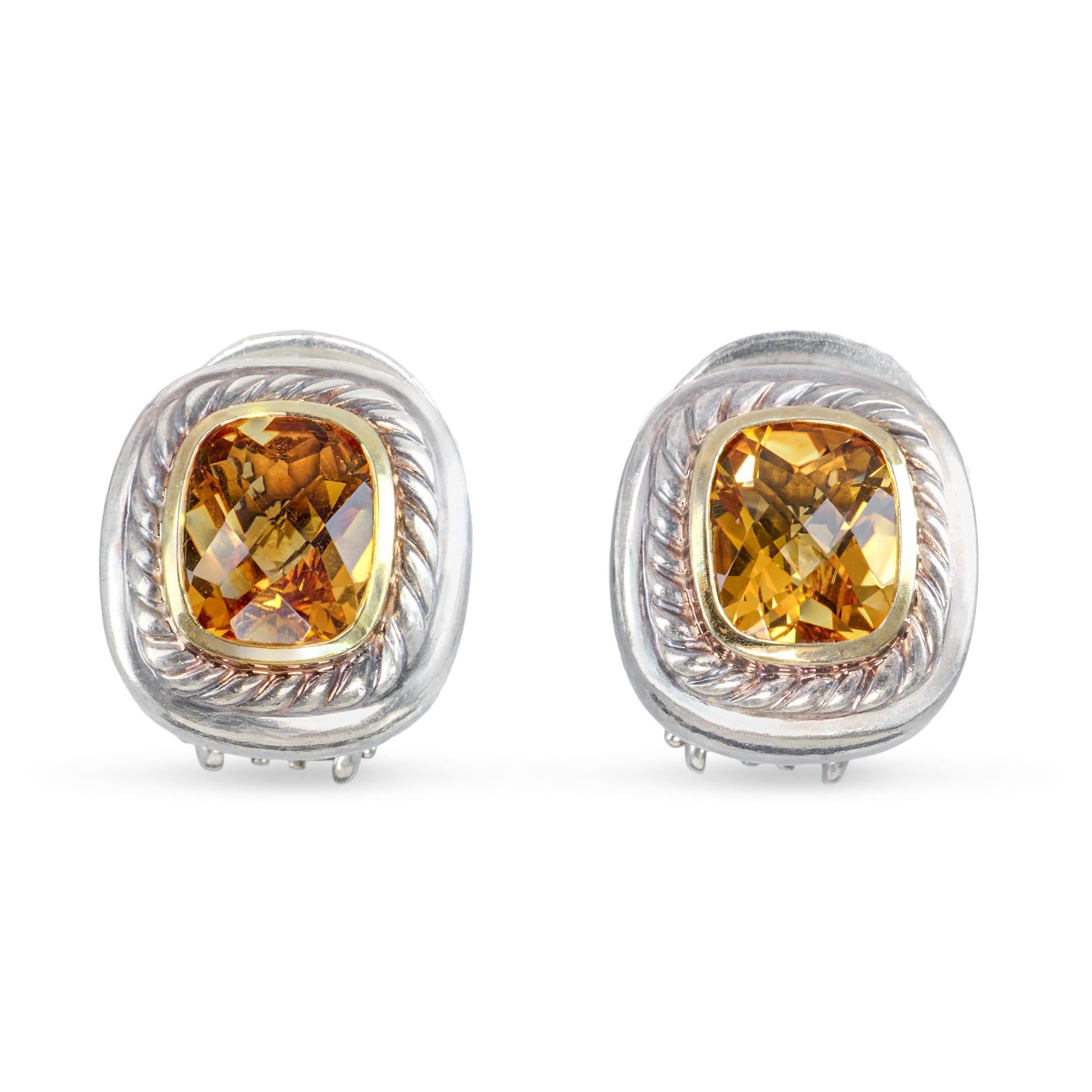 David Yurman Albion Sterling Silver & 14k Yellow Gold Citrine Earrings