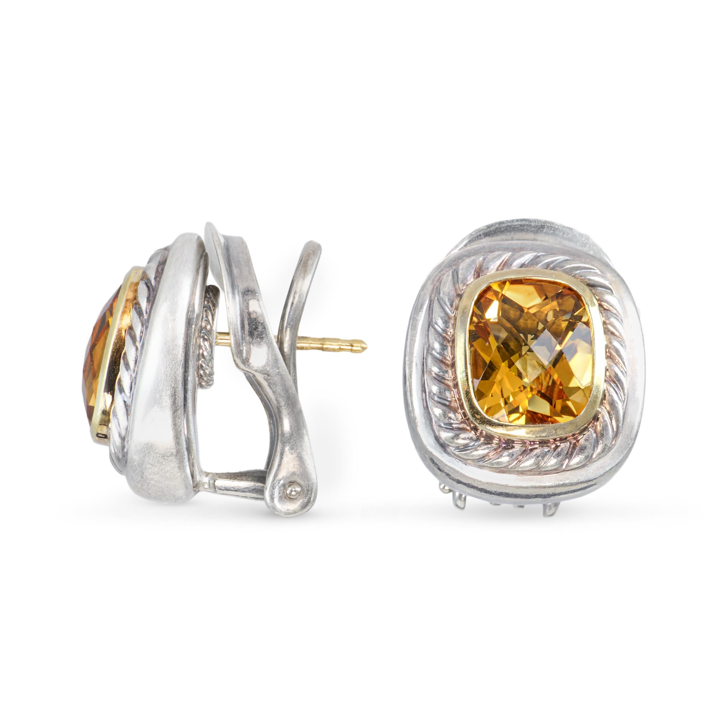 David Yurman Albion Sterling Silver & 14k Yellow Gold Citrine Earrings