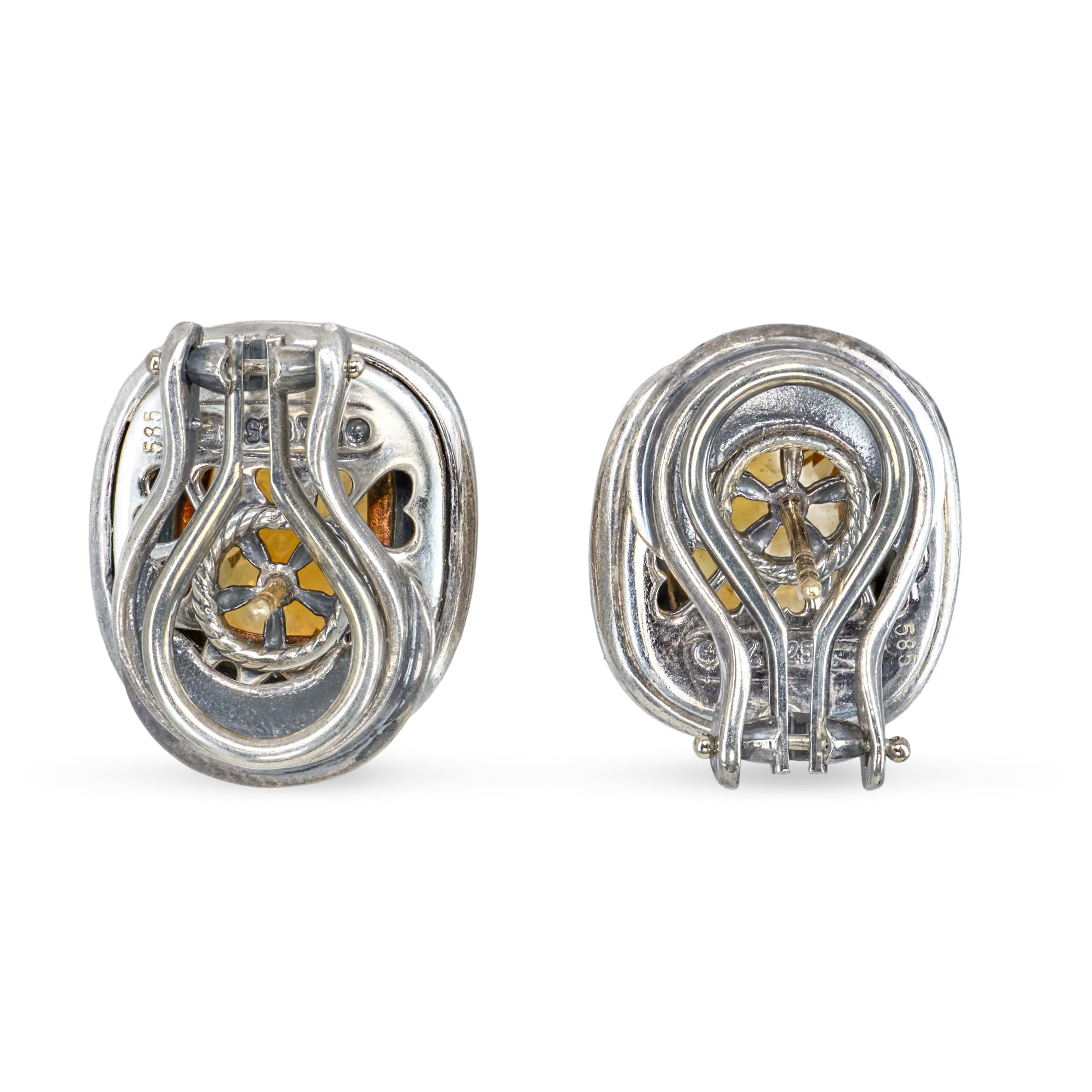 David Yurman Albion Sterling Silver & 14k Yellow Gold Citrine Earrings