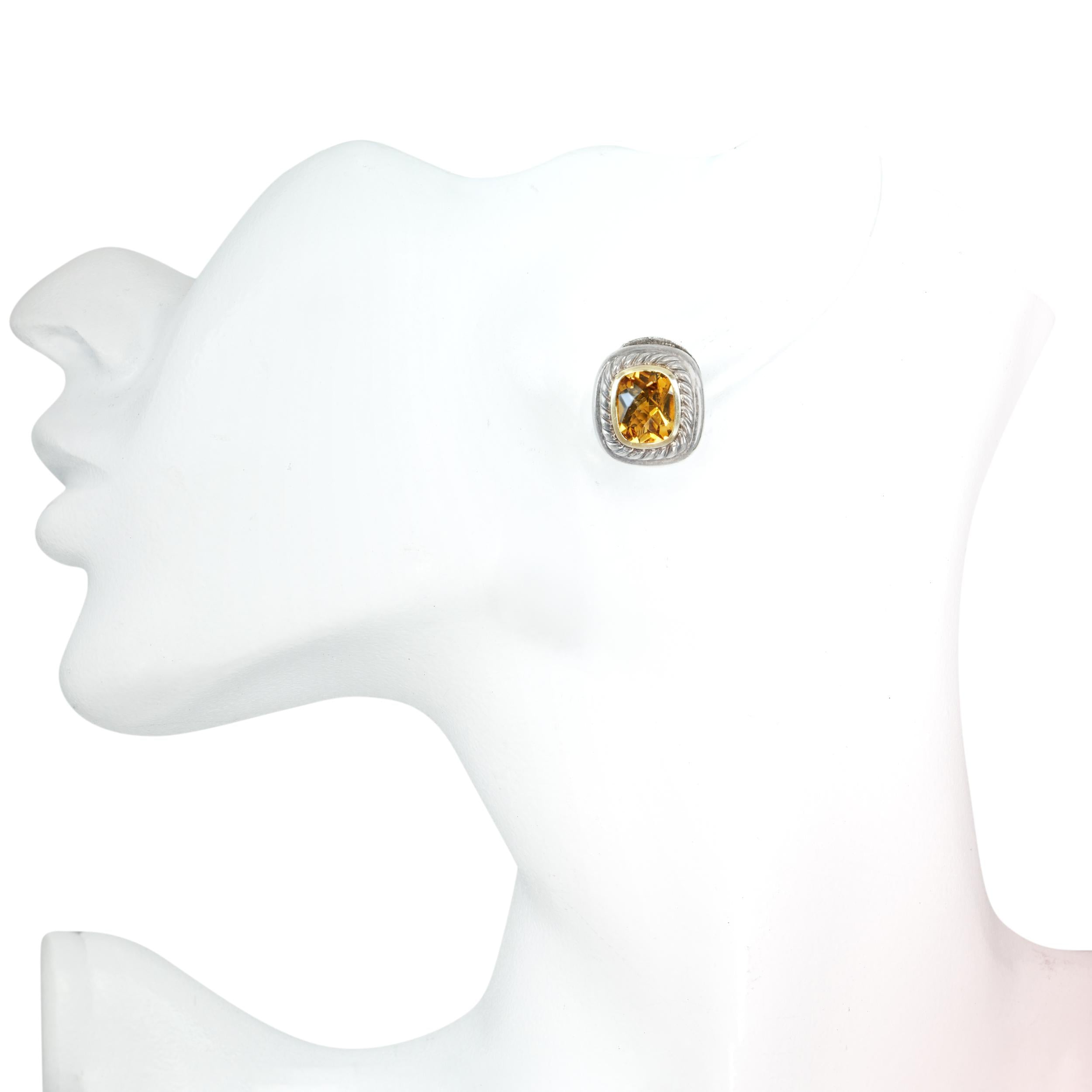 David Yurman Albion Sterling Silver & 14k Yellow Gold Citrine Earrings