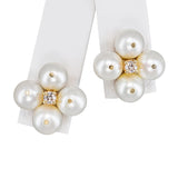 Vintage 14k Yellow Gold Pearl & Diamond Quatrefoil Cluster Stud Earrings