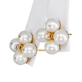 Vintage 14k Yellow Gold Pearl & Diamond Quatrefoil Cluster Stud Earrings
