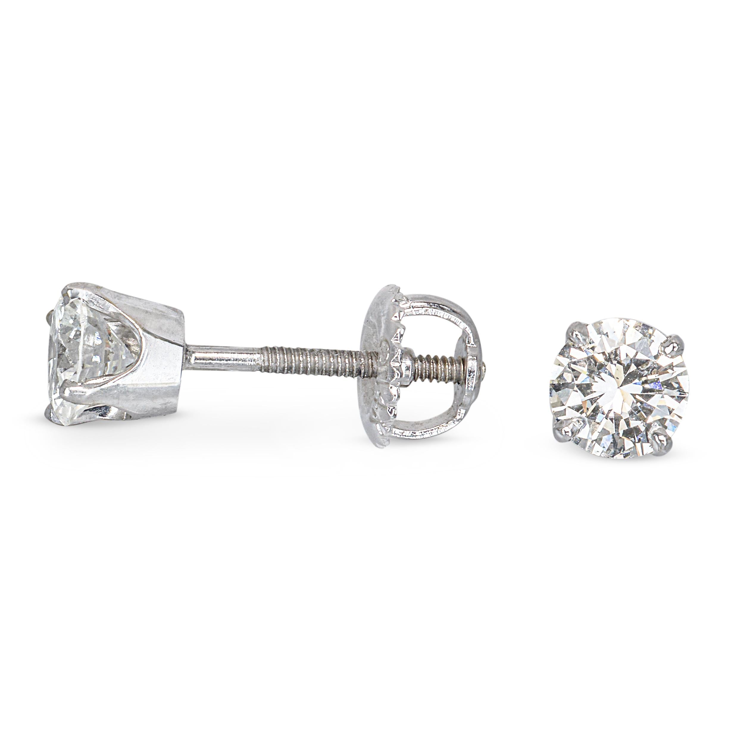 13k White Gold .90ctw Diamond Stud Screw Back Earrings