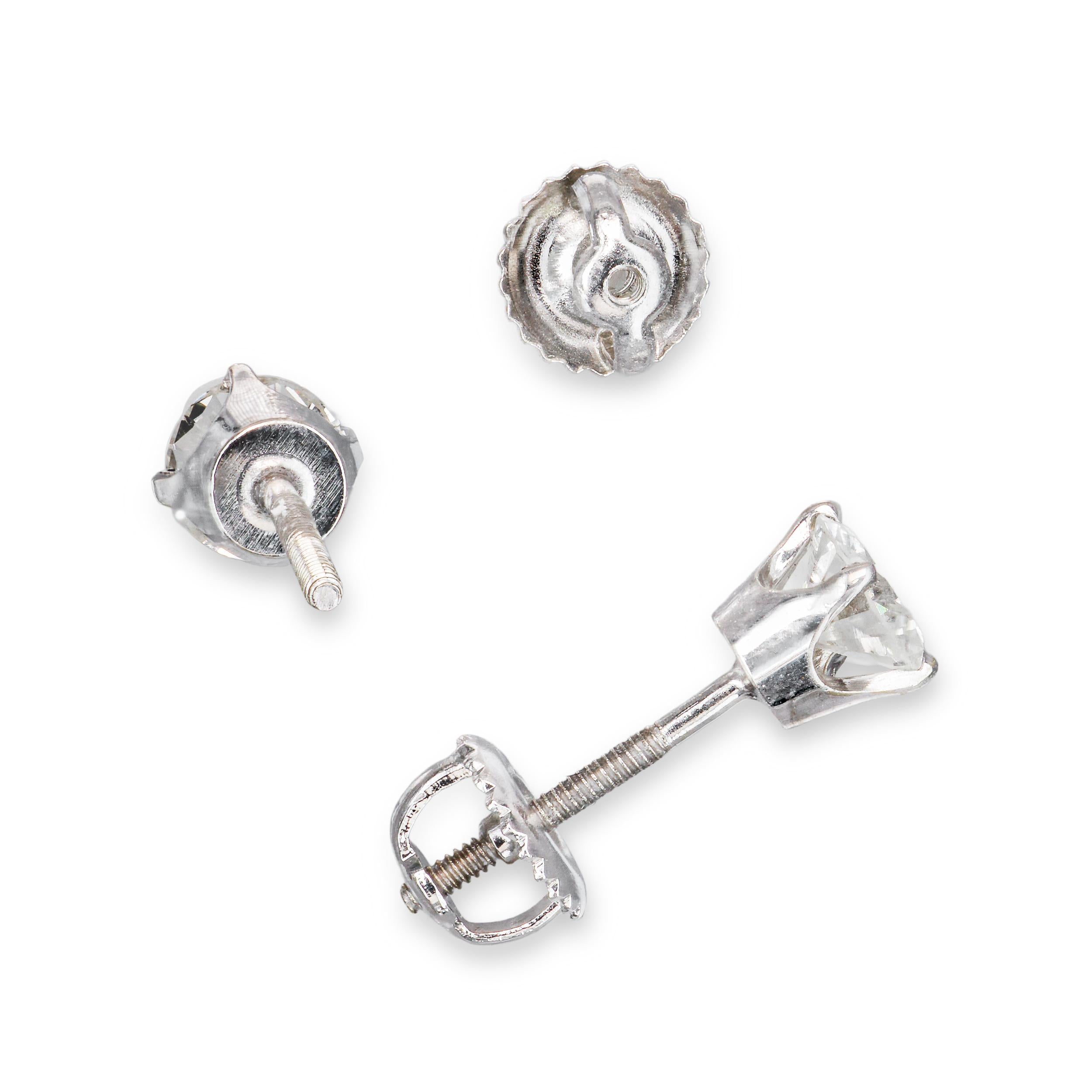 13k White Gold .90ctw Diamond Stud Screw Back Earrings