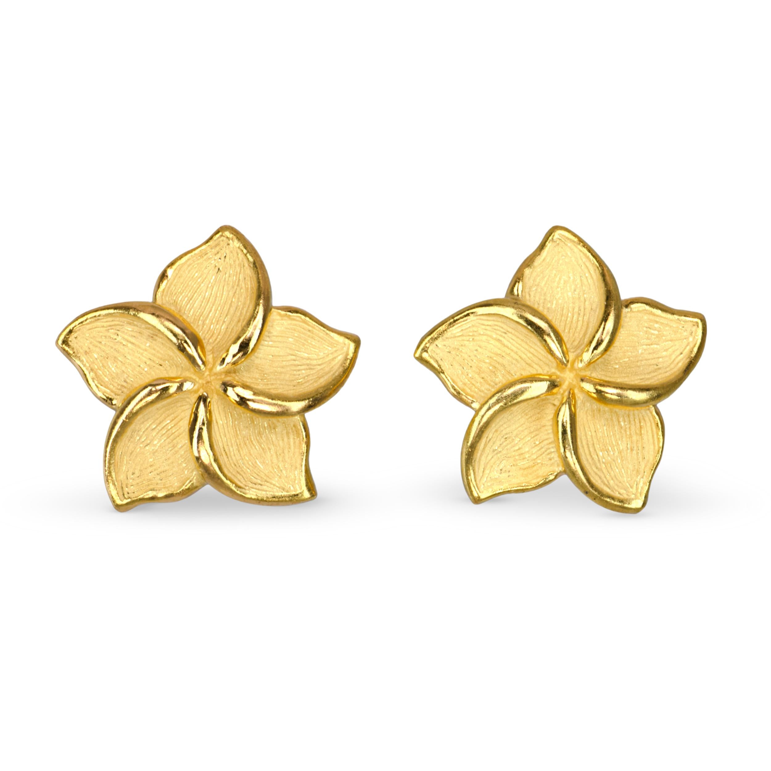 Vintage Tiffany & Co. 18k Yellow Gold Plumeria Earrings