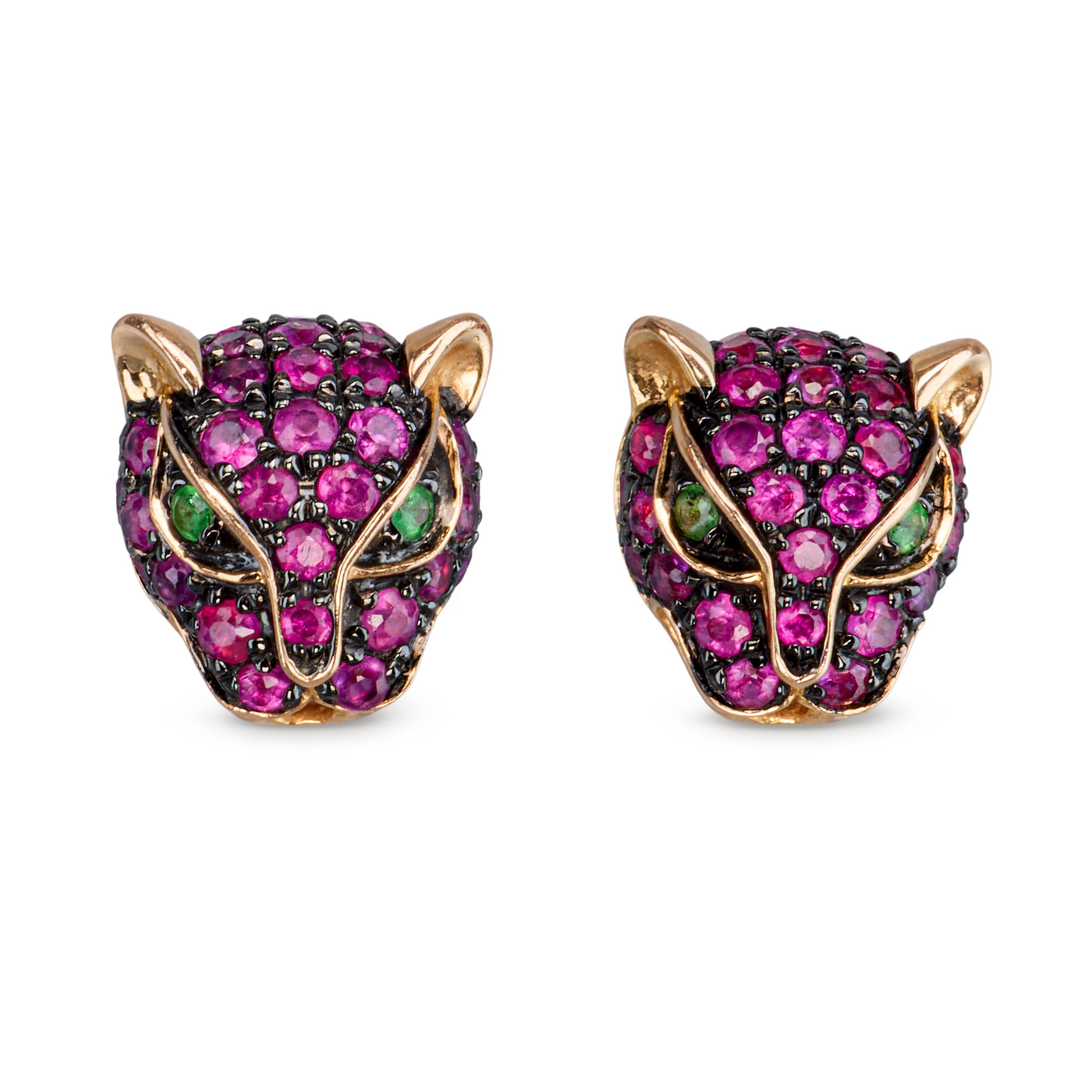 Effy 14k Rose Gold Ruby & Emerald Panther Stud Earrings