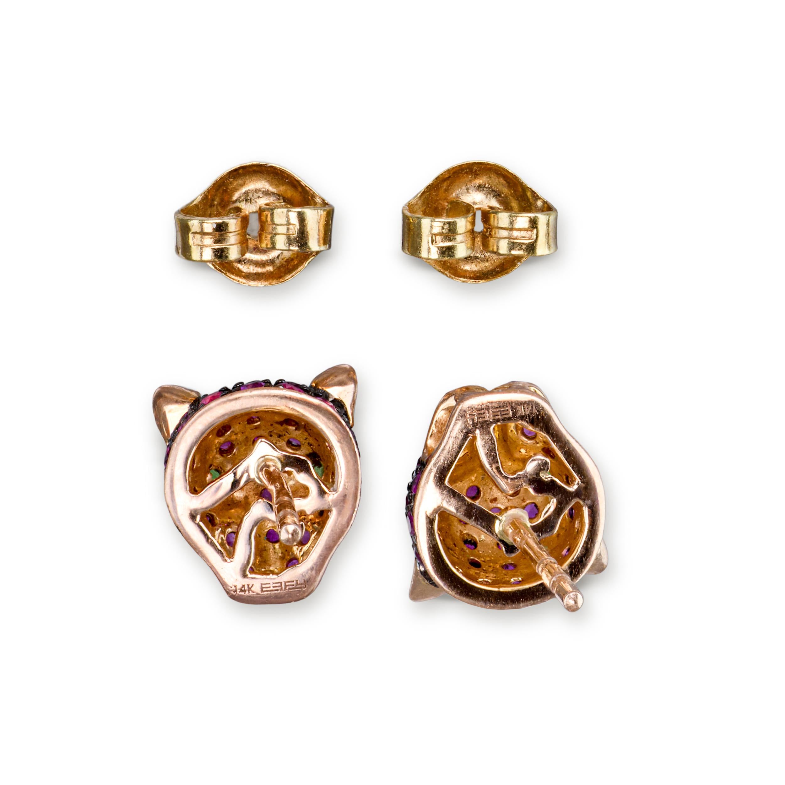 Effy 14k Rose Gold Ruby & Emerald Panther Stud Earrings