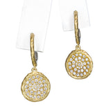 14k Hammered Yellow Gold Diamond Disc Drop Earrings