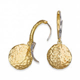 14k Hammered Yellow Gold Diamond Disc Drop Earrings