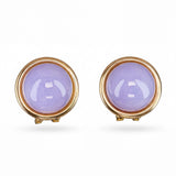 Vintage 14k Yellow Gold Lavender Jade Cabochon Stud Earrings