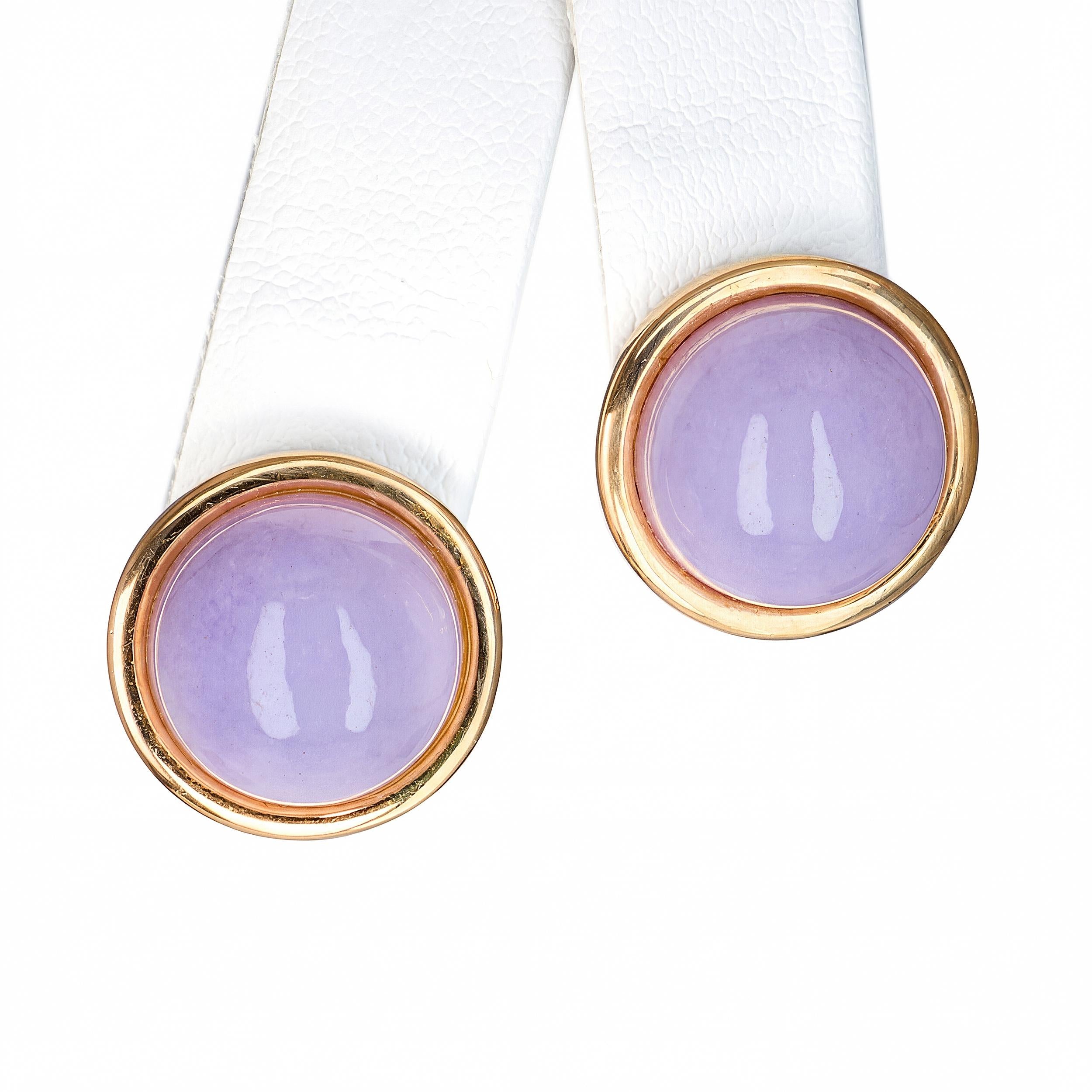 Vintage 14k Yellow Gold Lavender Jade Cabochon Stud Earrings